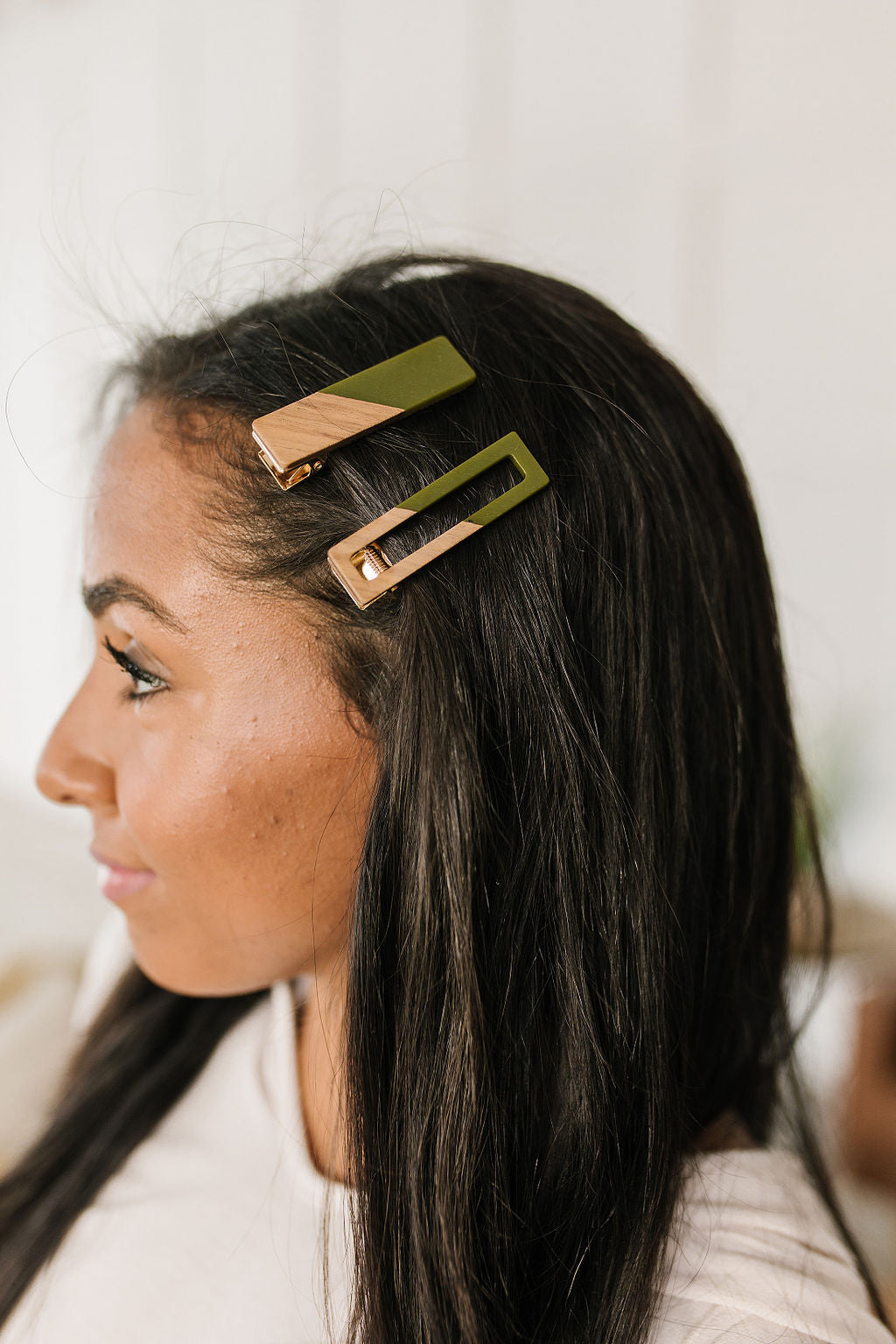 Two Tone Hair Clip Set in Green (Online Exclusive)