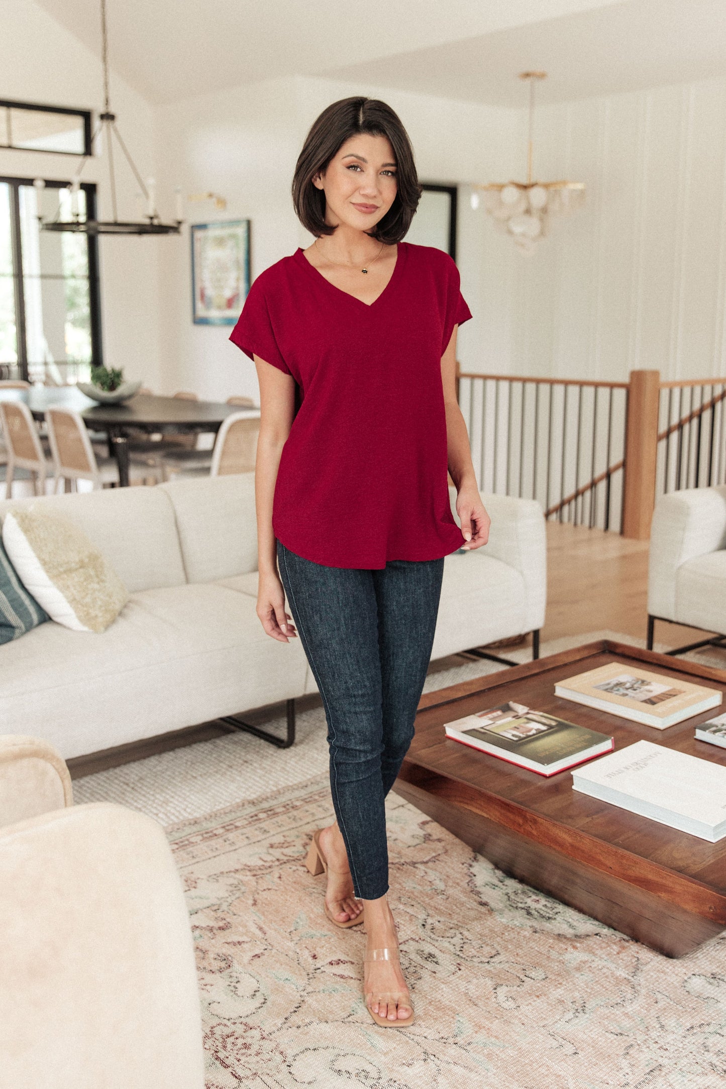 Very Much Needed V-Neck Top in Wine (Online Exclusive)