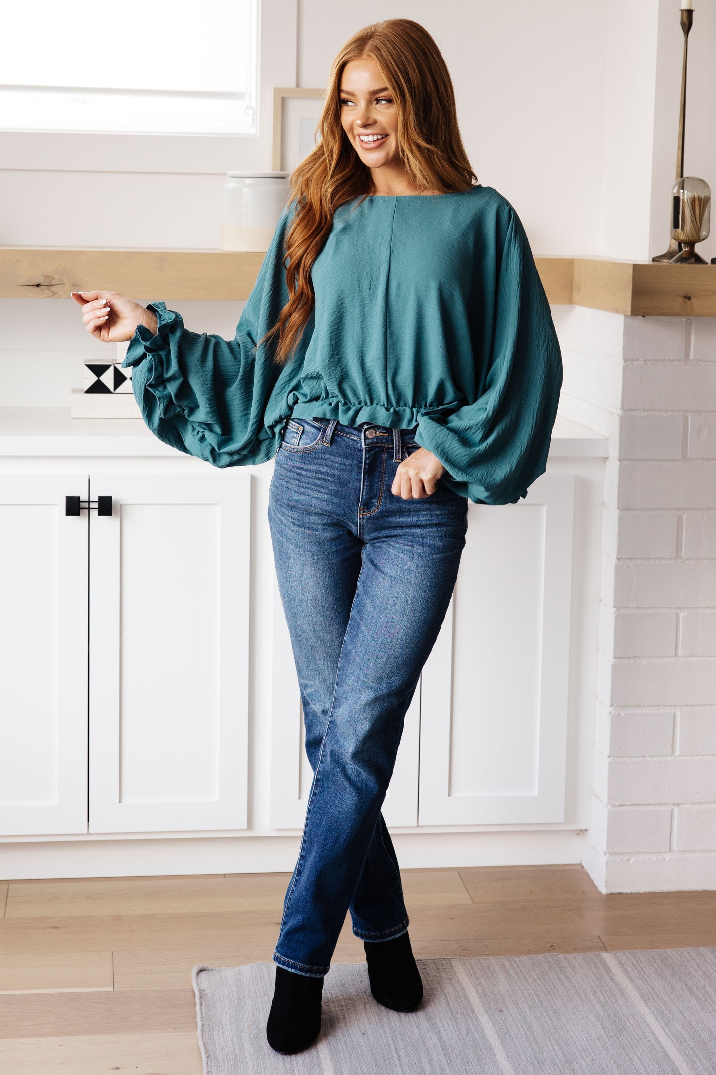 Winging It Ruffle Detail Top in Teal (Online Exclusive)