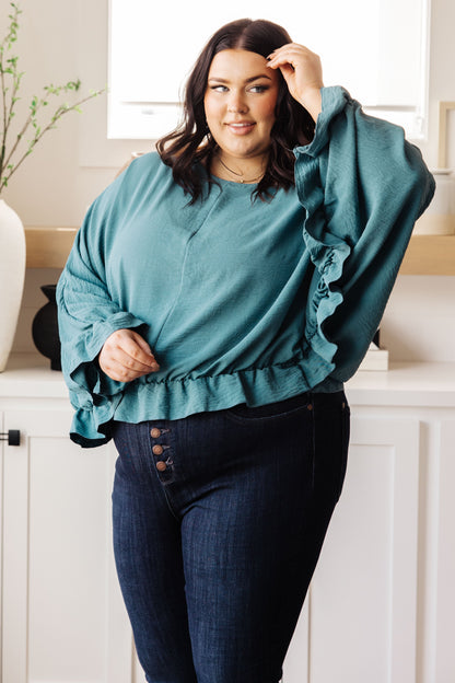 Winging It Ruffle Detail Top in Teal (Online Exclusive)