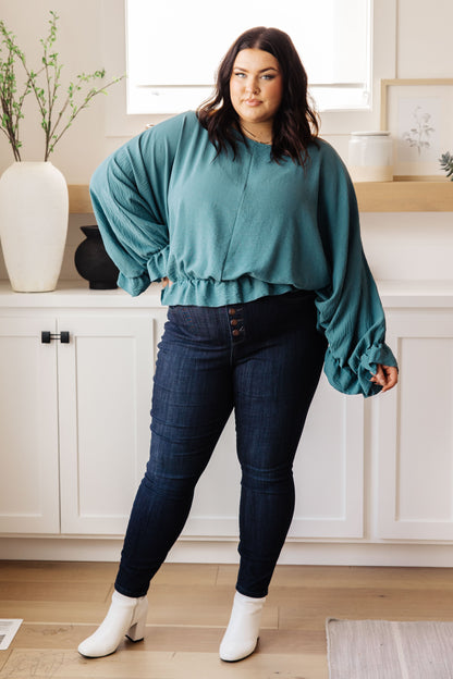 Winging It Ruffle Detail Top in Teal (Online Exclusive)