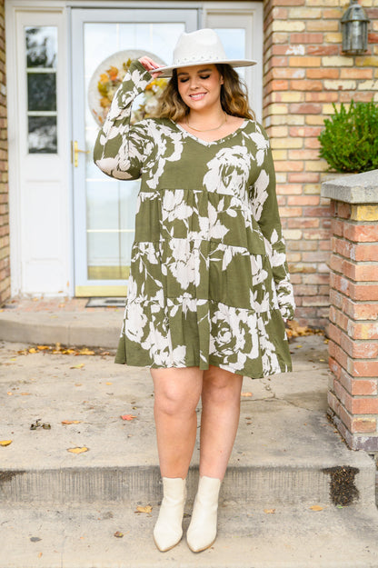 Worthwhile Moment Floral Tiered Dress In Olive (Online Exclusive)