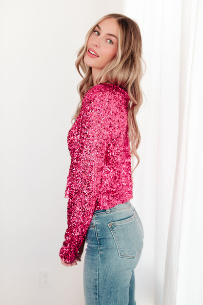 Top de lentejuelas You Found Me en fucsia (exclusivo en línea)