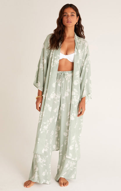 Kimono Floral Bed To Beach - Sauge Douce