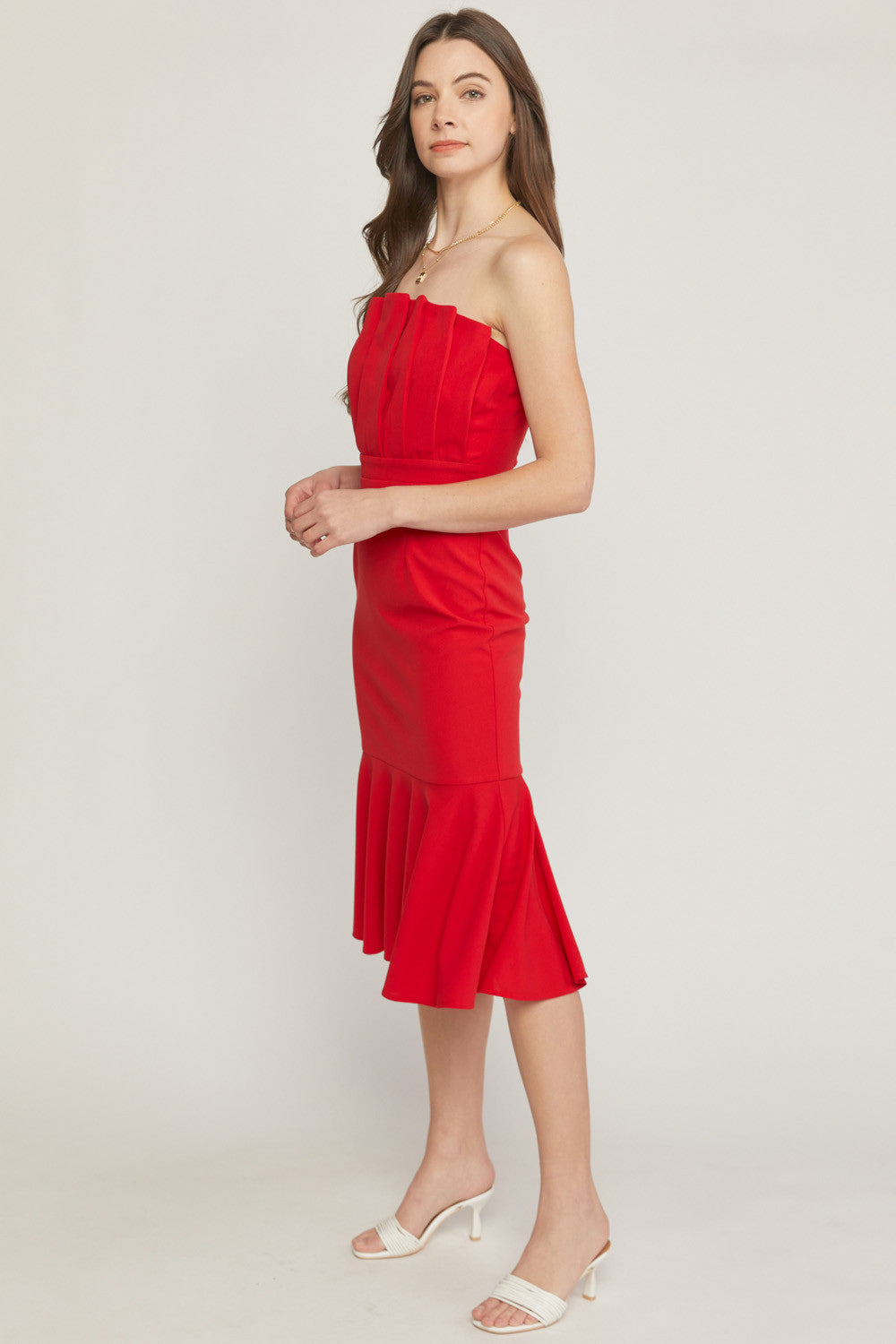 It All Begins With Love Pleated Strapless Dress